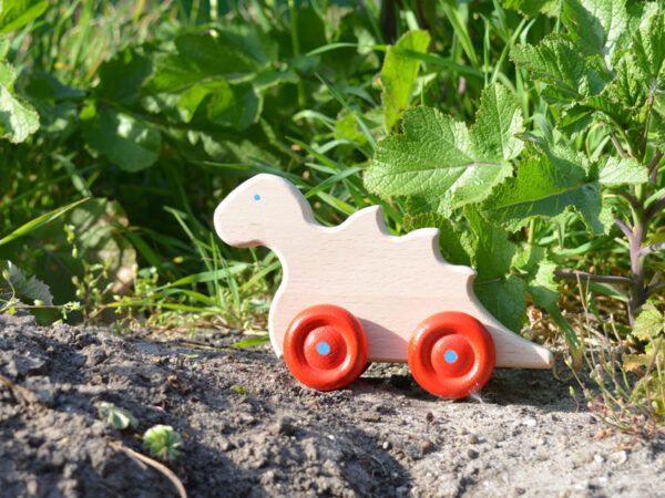 houten speelgoed dino op wielen